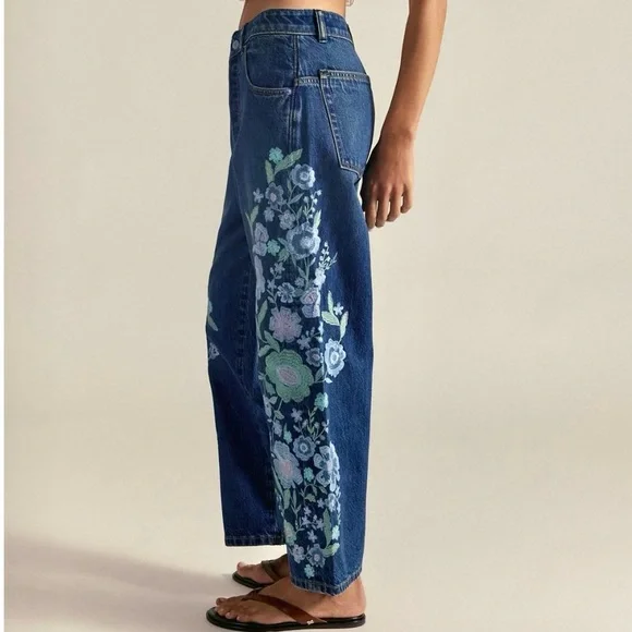 NWT Free People x We The Free Willow Floral Embroidered Boyfriend Jeans ๐ธ - Picture 6 of 13